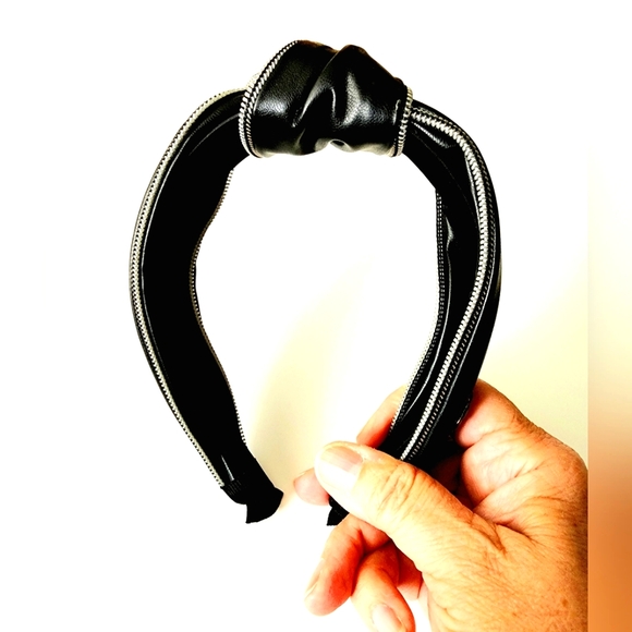 Headband, Faux Soft Leather w/ Zipper and Vintage Golden Bees - Picture 7 of 7